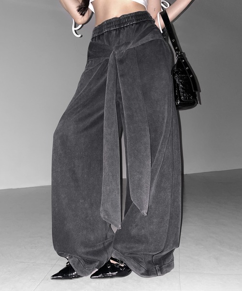 me+em select（ミームセレクト）の「フェイクレイヤードピグメントスウェットワイドパンツ ／ fake layered pigment sweat wide pants（スウェットパンツ・レディース・ブラック・FREE）」の7枚目の写真