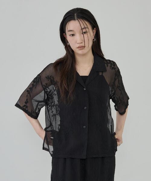 GALLEST（ギャレスト）の「オープンカラーボタニカル刺繍シャツ【セットアップ可能】（シャツ/ブラウス・レディース・ブラック系/ホワイト系1・38）」の9枚目の写真