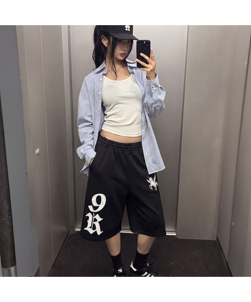 GRAVER（グレーバー）の「[ユニセックス]HORSE 9R バミューダパンツ_3カラー（スウェットパンツ・レディース・ライトグレー/アッシュブラウン/ブラック・ONE SIZE）」の2枚目の写真