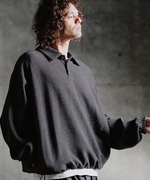 GLIMCLAP(グリムクラップ)の「ms6569-Wool-Blend Woven Pullover Shirt プルオーバーシャツ(211-018-gla-cg)(シャツ/ブラウス・メンズ・ブラック/チャコールグレー・S/L/M)」の1枚目の写真