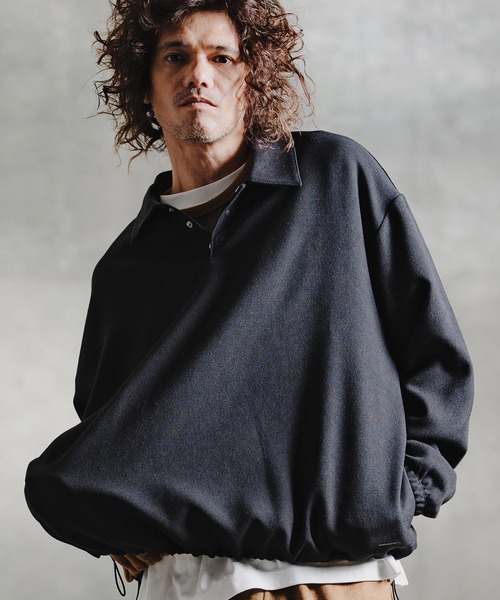 GLIMCLAP(グリムクラップ)の「ms6569-Wool-Blend Woven Pullover Shirt プルオーバーシャツ(211-018-gla-cg)(シャツ/ブラウス・メンズ・ブラック/チャコールグレー・S/L/M)」の2枚目の写真