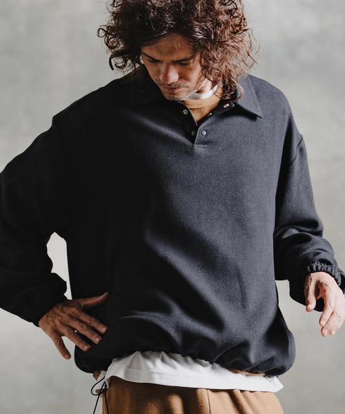 GLIMCLAP(グリムクラップ)の「ms6569-Wool-Blend Woven Pullover Shirt プルオーバーシャツ(211-018-gla-cg)(シャツ/ブラウス・メンズ・ブラック/チャコールグレー・S/L/M)」の3枚目の写真
