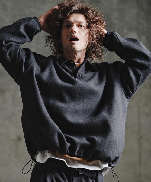 GLIMCLAP(グリムクラップ)の「ms6569-Wool-Blend Woven Pullover Shirt プルオーバーシャツ(211-018-gla-cg)(シャツ/ブラウス・メンズ・ブラック/チャコールグレー・S/L/M)」の5枚目の写真