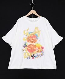 162708：オレンジ大好きうさぎ柄 フリル付きTシャツ