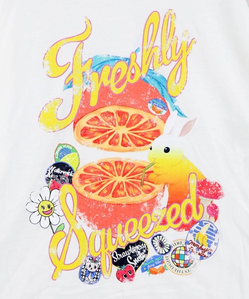 ScoLar（スカラー）の「162708：オレンジ大好きうさぎ柄 フリル付きTシャツ（Tシャツ/カットソー・レディース・オフホワイト/ブラウン・M）」の5枚目の写真