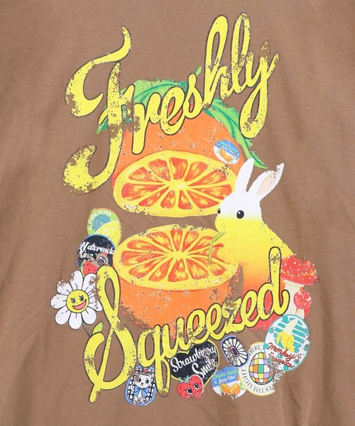 ScoLar（スカラー）の「162708：オレンジ大好きうさぎ柄 フリル付きTシャツ（Tシャツ/カットソー・レディース・オフホワイト/ブラウン・M）」の8枚目の写真