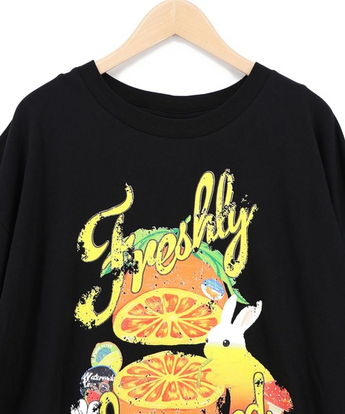 ScoLar（スカラー）の「162708：オレンジ大好きうさぎ柄 フリル付きTシャツ（Tシャツ/カットソー・レディース・オフホワイト/ブラウン・M）」の9枚目の写真