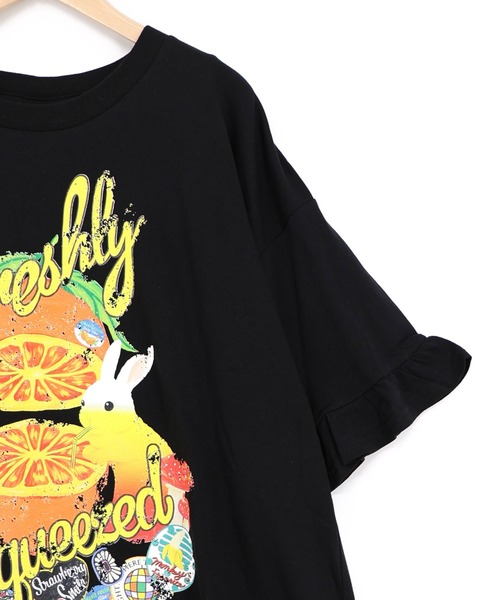 ScoLar（スカラー）の「162708：オレンジ大好きうさぎ柄 フリル付きTシャツ（Tシャツ/カットソー・レディース・オフホワイト/ブラウン・M）」の10枚目の写真