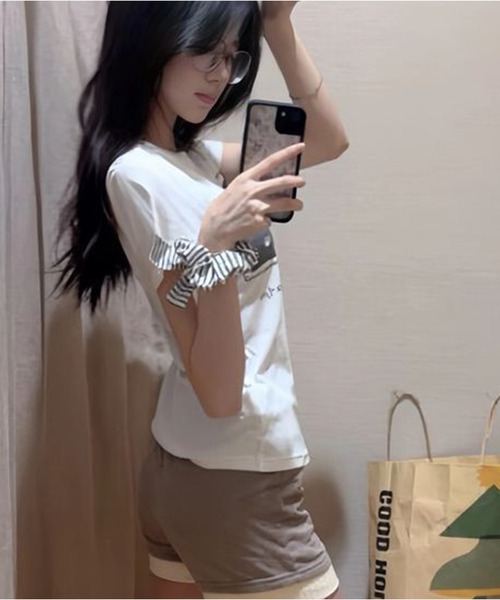 AsheKsha（アシクシャ）の「ハート柄のワンちゃんプリント スリムフィット半袖Tシャツ（Tシャツ/カットソー・レディース・ホワイト・M）」の11枚目の写真