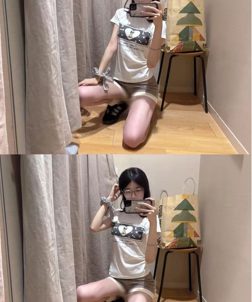 AsheKsha（アシクシャ）の「ハート柄のワンちゃんプリント スリムフィット半袖Tシャツ（Tシャツ/カットソー・レディース・ホワイト・M）」の12枚目の写真