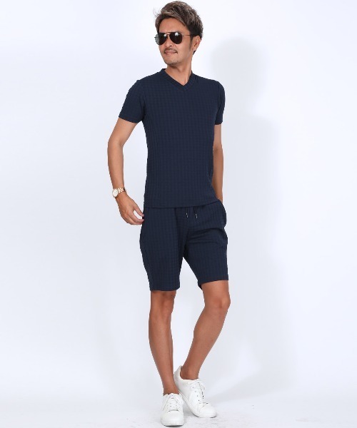 LUXSTYLE(ラグスタイル)の「フクレチェック半袖VネックTシャツ(Tシャツ/カットソー・メンズ・ホワイト/チャコール/ブラウン/ネイビー/ブラック・S/M/XL/L)」の13枚目の写真