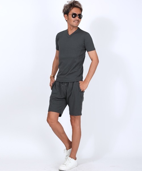 LUXSTYLE(ラグスタイル)の「フクレチェック半袖VネックTシャツ(Tシャツ/カットソー・メンズ・ホワイト/チャコール/ブラウン/ネイビー/ブラック・S/M/XL/L)」の15枚目の写真