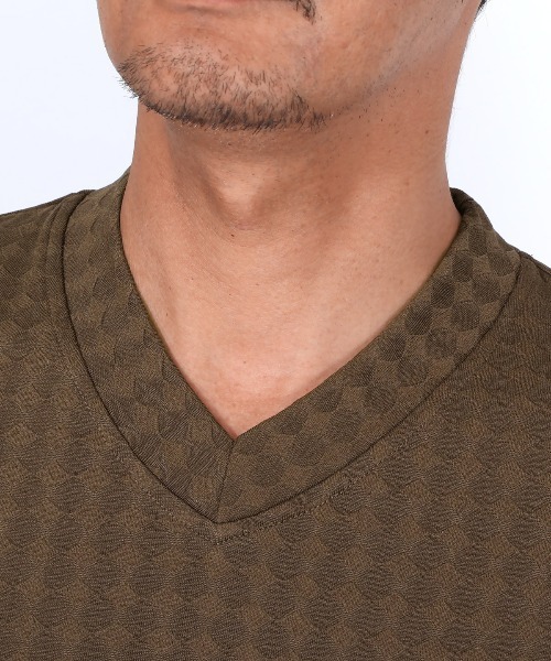 LUXSTYLE(ラグスタイル)の「フクレチェック半袖VネックTシャツ(Tシャツ/カットソー・メンズ・ホワイト/チャコール/ブラウン/ネイビー/ブラック・S/M/XL/L)」の18枚目の写真
