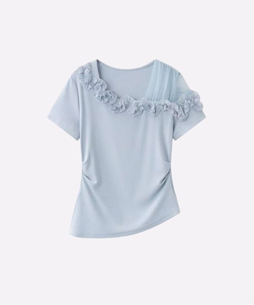 les fees love filles(レフェラブフィユ)の「Romantic Ruffle Bardot Lace T(Tシャツ/カットソー・レディース・イエロー/ブルー・FREE)」の1枚目の写真