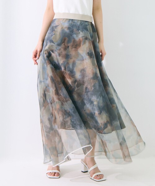 STUDIOUS(ステュディオス)の「【STUDIOUS/ステュディオス】Art Flare Skirt/アートフレアスカート/シアー/ウエストゴム/ウォッシャブル/主役スカート(スカート・レディース・グリーン/マルチ・FREE)」の1枚目の写真