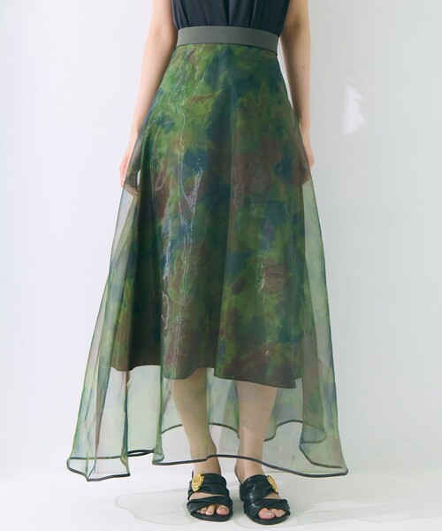 STUDIOUS(ステュディオス)の「【STUDIOUS/ステュディオス】Art Flare Skirt/アートフレアスカート/シアー/ウエストゴム/ウォッシャブル/主役スカート(スカート・レディース・グリーン/マルチ・FREE)」の6枚目の写真