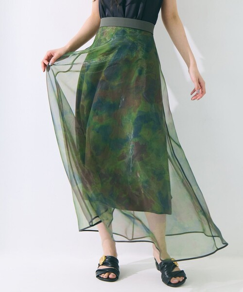 STUDIOUS(ステュディオス)の「【STUDIOUS/ステュディオス】Art Flare Skirt/アートフレアスカート/シアー/ウエストゴム/ウォッシャブル/主役スカート(スカート・レディース・グリーン/マルチ・FREE)」の7枚目の写真