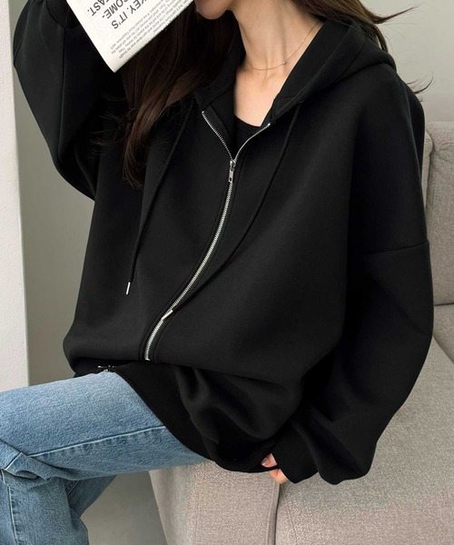 GeeRA(ジーラ)の「ロングシーズン使える!ダンボールビッグシルエット オーバーサイズ ダブルジップパーカー(パーカー・レディース・杢グレー/ブラウン/ブラック・X-LARGE/LARGE/MEDIUM/SMALL)」の1枚目の写真