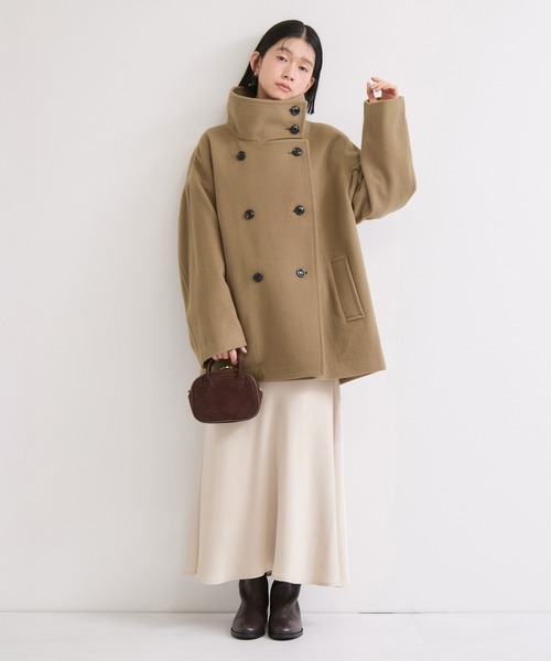 le cercle ADAM ET ROPE'（ルセルクルアダムエロペ）の「尾州スタンドカラーミドル丈コート（その他アウター・レディース・ベージュ/ネイビー・FREE）」の21枚目の写真