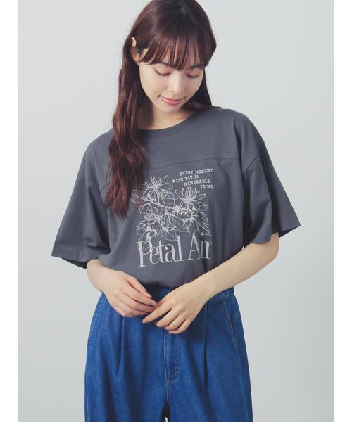 Samansa Mos2（サマンサ モスモス）の「【接触冷感】切り替えプリントTシャツ（Tシャツ/カットソー・レディース・チャコールグレー/グレー/オフホワイト・F）」の2枚目の写真