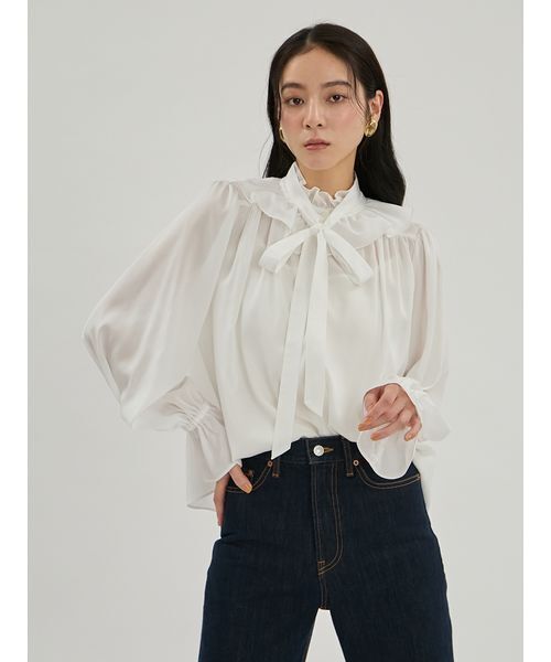 Mila Owen（ミラオーウェン）の「ベーシックボウタイブラウス（シャツ/ブラウス・レディース・ボルドー/ホワイト/ドット・F）」の13枚目の写真