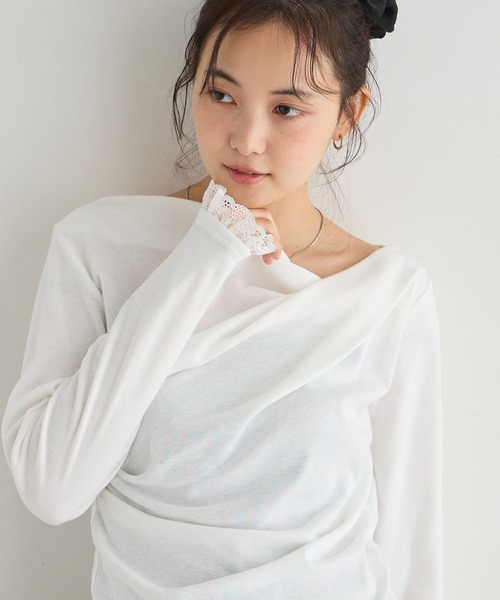 forksy.(フォルクシー)の「【forksy.】<エブリデイシリーズ>ドレープネック レースカフストップス / 無地・ドット(Tシャツ/カットソー・レディース・ピンク/オフホワイト/ホワイト系/チャコールグレー/ブラック・FREE)」の10枚目の写真