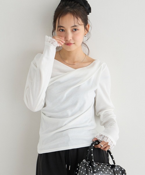 forksy.(フォルクシー)の「【forksy.】<エブリデイシリーズ>ドレープネック レースカフストップス / 無地・ドット(Tシャツ/カットソー・レディース・ピンク/オフホワイト/ホワイト系/チャコールグレー/ブラック・FREE)」の11枚目の写真