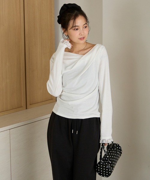 forksy.(フォルクシー)の「【forksy.】<エブリデイシリーズ>ドレープネック レースカフストップス / 無地・ドット(Tシャツ/カットソー・レディース・ピンク/オフホワイト/ホワイト系/チャコールグレー/ブラック・FREE)」の12枚目の写真