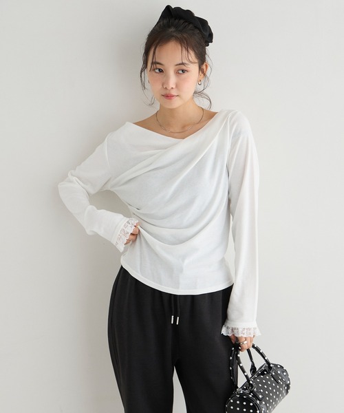 forksy.(フォルクシー)の「【forksy.】<エブリデイシリーズ>ドレープネック レースカフストップス / 無地・ドット(Tシャツ/カットソー・レディース・ピンク/オフホワイト/ホワイト系/チャコールグレー/ブラック・FREE)」の15枚目の写真