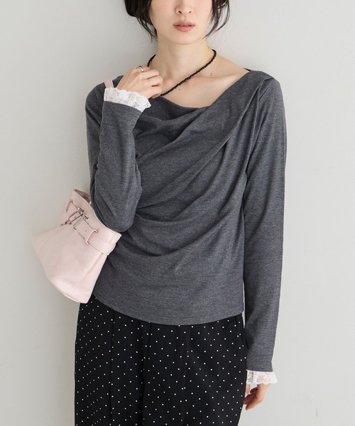 forksy.(フォルクシー)の「【forksy.】<エブリデイシリーズ>ドレープネック レースカフストップス / 無地・ドット(Tシャツ/カットソー・レディース・ピンク/オフホワイト/ホワイト系/チャコールグレー/ブラック・FREE)」の21枚目の写真
