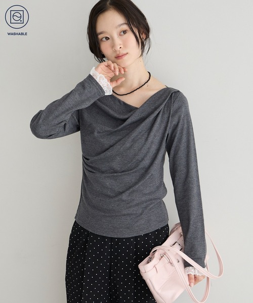 forksy.(フォルクシー)の「【forksy.】<エブリデイシリーズ>ドレープネック レースカフストップス / 無地・ドット(Tシャツ/カットソー・レディース・ピンク/オフホワイト/ホワイト系/チャコールグレー/ブラック・FREE)」の20枚目の写真