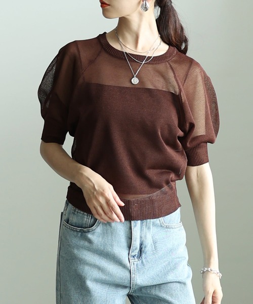 Sawa a la mode（サワアラモード）の「シアーニットプルオーバー（ニット/セーター・レディース・ブラック/レッド/ブラウン・FREE）」の2枚目の写真