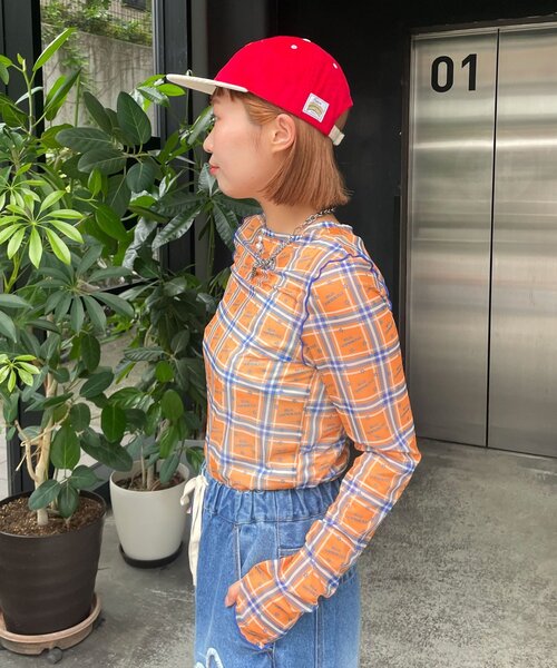 HELLO.SANFRANCISCO(ハローサンフランシスコ)の「【HELLO.SANFRANCISCO/ハローサンフランシスコ】チェックスタープリントロゴシアー(Tシャツ/カットソー・レディース・オレンジ/ピンク・ONE SIZE)」の14枚目の写真