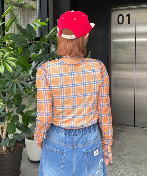 HELLO.SANFRANCISCO(ハローサンフランシスコ)の「【HELLO.SANFRANCISCO/ハローサンフランシスコ】チェックスタープリントロゴシアー(Tシャツ/カットソー・レディース・オレンジ/ピンク・ONE SIZE)」の15枚目の写真