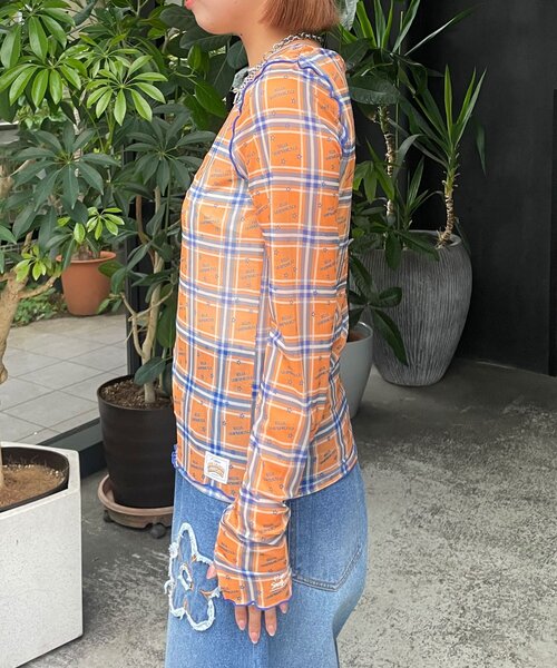 HELLO.SANFRANCISCO(ハローサンフランシスコ)の「【HELLO.SANFRANCISCO/ハローサンフランシスコ】チェックスタープリントロゴシアー(Tシャツ/カットソー・レディース・オレンジ/ピンク・ONE SIZE)」の20枚目の写真