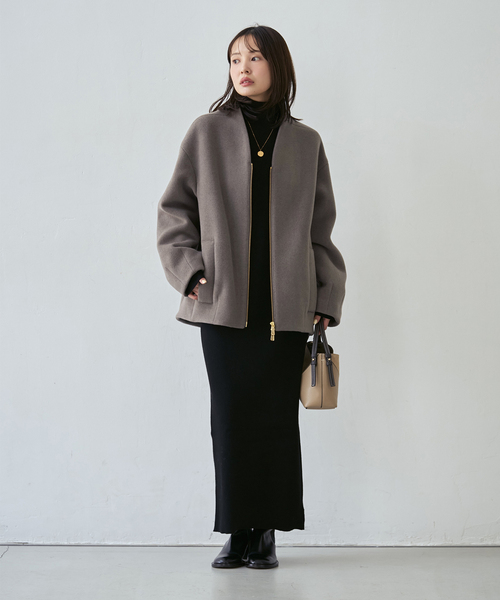 Noble(ノーブル)の「MTR VカラーZIPコート(ノーカラーコート・レディース・アイボリー/モカ・36/38)」の19枚目の写真
