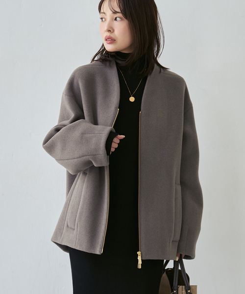 Noble(ノーブル)の「MTR VカラーZIPコート(ノーカラーコート・レディース・アイボリー/モカ・36/38)」の21枚目の写真