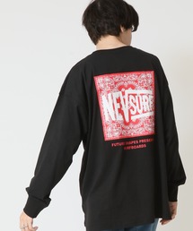 NEVSURF ボックスロゴ ロンT プリントTシャツ オーバーサイズ ペイズリー柄 長袖Tシャツ