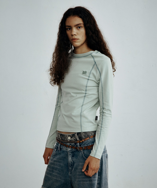BROWNBREATH(ブラウンブレス)の「Wステッチポイントロングスリーブ(Tシャツ/カットソー・レディース・オリーブ/ブラック・SMALL/MEDIUM)」の6枚目の写真