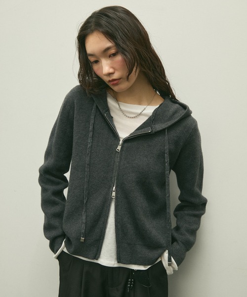 Lutim by u(ルチバイユー)の「フードニットジップアップ(Tシャツ/カットソー・レディース・オフホワイト/ブラウン/ライトグレー/チャコールグレー/ナチュラル・FREE)」の18枚目の写真