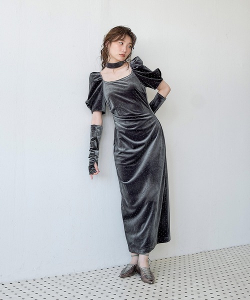 Kana（カナ）の「キラキラベロアドレープドレス3点セット パーティー 結婚式 お呼ばれ オケージョン（ドレス・レディース・ダークブラウン/チャコールグレー/ブラック・M）」の2枚目の写真