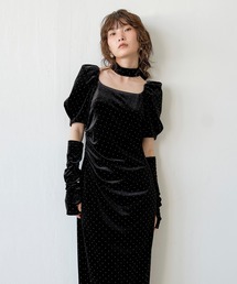 キラキラベロアドレープドレス3点セット パーティー 結婚式 お呼ばれ オケージョン