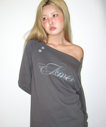 ANGEL ホットフィックス オフショルダー長袖Tシャツ チャコール