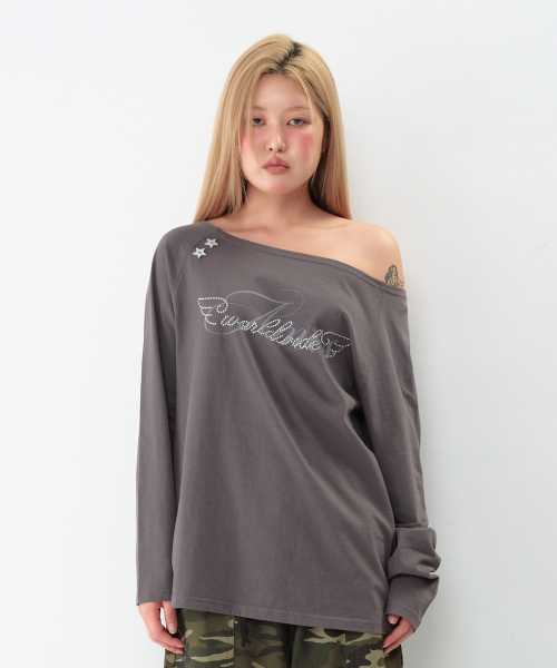 AMESWORLDWIDE(アメスワールドワイド)の「ANGEL ホットフィックス オフショルダー長袖Tシャツ チャコール(Tシャツ/カットソー・レディース・その他・FREE)」の6枚目の写真