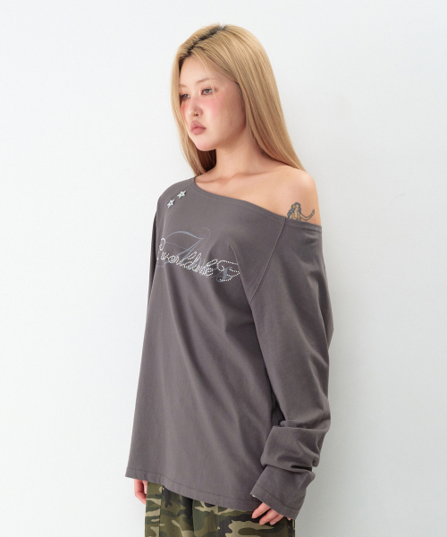 AMESWORLDWIDE(アメスワールドワイド)の「ANGEL ホットフィックス オフショルダー長袖Tシャツ チャコール(Tシャツ/カットソー・レディース・その他・FREE)」の7枚目の写真