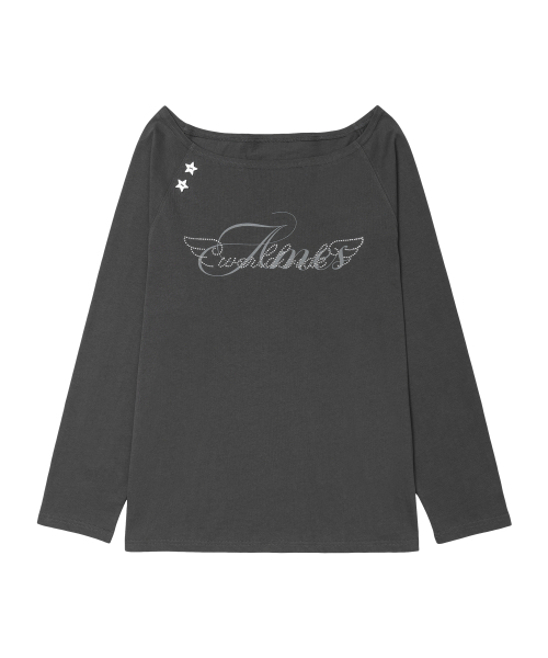 AMESWORLDWIDE(アメスワールドワイド)の「ANGEL ホットフィックス オフショルダー長袖Tシャツ チャコール(Tシャツ/カットソー・レディース・その他・FREE)」の2枚目の写真