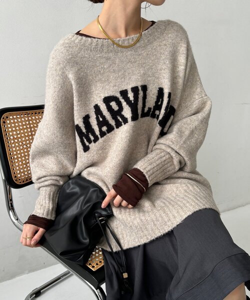 DouDou(ドゥドゥ)の「MARYLANDロゴ2wayワイドプルオーバー(ニット/セーター・レディース・ホワイト系その他/ライトグレー/ブラック/グレイッシュベージュ・FREE)」の1枚目の写真