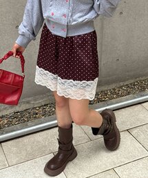 配色レースヘムサテンドットショートパンツ