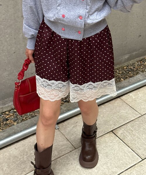 CIAOPANIC(チャオパニック)の「配色レースヘムサテンドットショートパンツ(その他パンツ・レディース・ネイビー/ブラウン/アイボリー・ONE SIZE)」の13枚目の写真