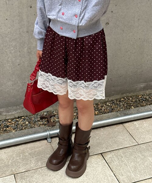 CIAOPANIC(チャオパニック)の「配色レースヘムサテンドットショートパンツ(その他パンツ・レディース・ネイビー/ブラウン/アイボリー・ONE SIZE)」の14枚目の写真